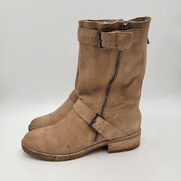 Eileen Fisher Tan Suede Moto Zip Up Boots size 9 - Picture 1 of 13